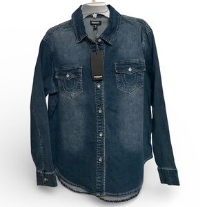 True Religion Georgia Denim Glitter button Shirt Cozy Fireside Wash XXL